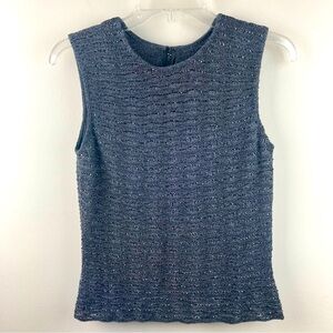 Carmen Marc Valvo crochet beaded sleeveless top evening hematite color s…